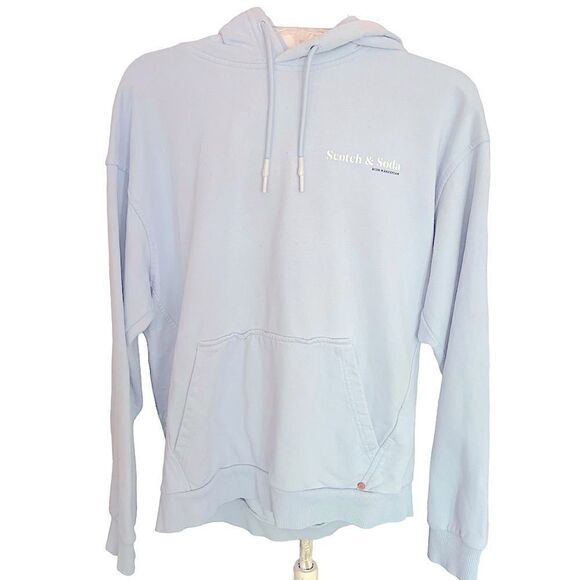 Scotch & Soda Born in Amsterdam Organic Cotton Hoodie Sweatshirt Baby Blue Sz L - Picture 1 of 12